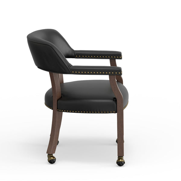 English Elm Gorman Faux Leather Game Chair Walnut Frame Nailhead Trim Casters Rolling Base B050P412222