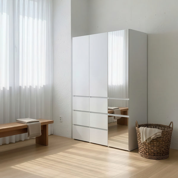 English Elm Elise Modular Wood Closet System with Mirror in White — Durable Melamine, Ample Storage, Easy Assembly, Stylish Finish B040S00121