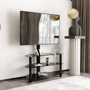 English Elm 35.4 Inch Floor Tv Stand Aluminum Pole Swivel Bracket Tempered Glass Shelves Black W241104068