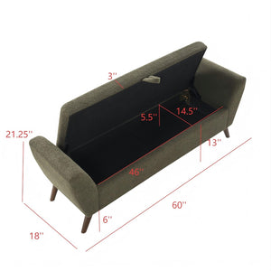 English Elm 60'' Upholstered Storage Bench Teddy Fabric Walnut Legs Mid-century Bedroom Seat Olive Green W2671P388094