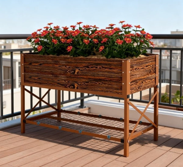 English Elm Self-draining Elevated Fir Wood Planter with Lattice Trellis for Backyard Gardens T3971P422635