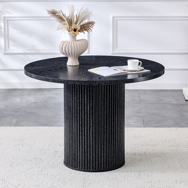 English Elm A Geometric Fan Panel Round Dining Table with Iron Base for Modern Apartment Spaces W1151P361386