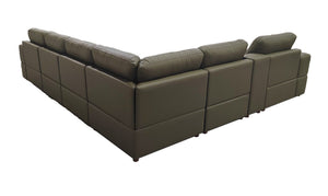 English Elm Premium Leather Match Sectional with Dual Recliners Square Arms and Console Storage Olive Green B2748S00145