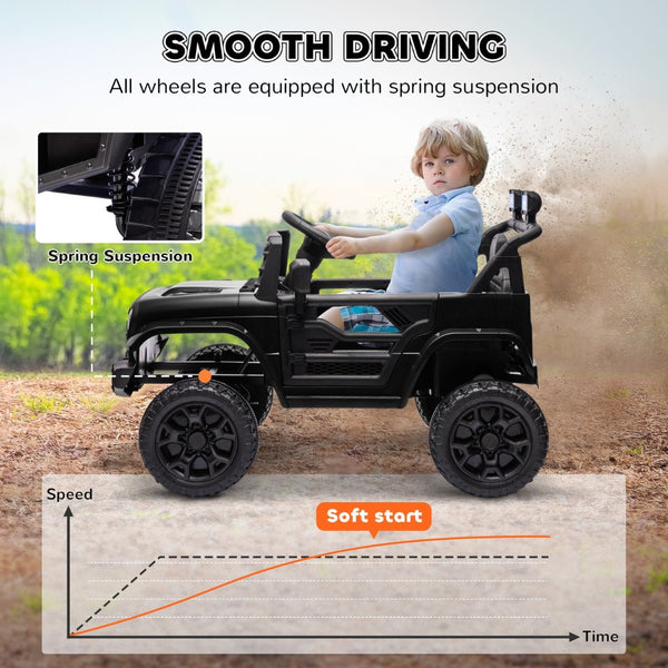 English Elm Qaba 12v Battery Powered Kids Ride on Utv with Spring Suspension and Remote Black W2225P249877