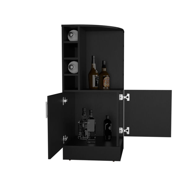 English Elm Jakes 42" Tall Corner Bar Cabinet with 8 Bottle Cubbies, Double Doors and Space-Saving Design Black 30.5 L x 59 W x 12 H B200P253730