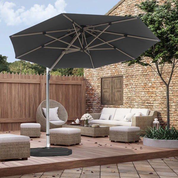 English Elm Round Cantilever Umbrella with Center Pole - 9-Rib Reinforced Aluminum Frame, 360° Pedal Rotate, Hydraulic Opening and 5-Position Tilt Adjustment for Superior Sun Protection Gray W1859P337919