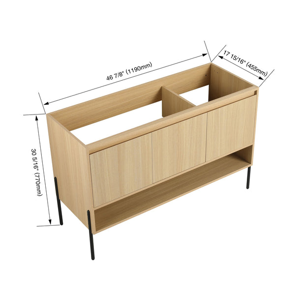 English Elm 48" Modern Freestanding Bathroom Vanity Cabinet, 3 Soft-Close Doors, KD Packing, No Sink Included W1972P199462