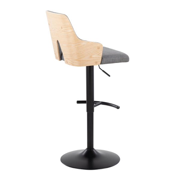 English Elm Contemporary Swivel Adjustable Barstool Set of 2 Slatted Wood Back Upholstered Seat Grey B202S01005