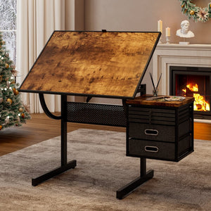 English Elm 1500 Piece Puzzle Table with Tilting Surface Four Felt Trays and Built-in Storage Drawers W347P396030