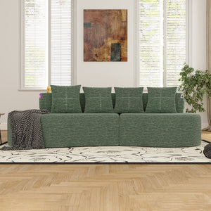 English Elm Modern Half Moon Chenille Sectional Three Seat Curved Sofa for Living Room or Apartment Green W395P435345