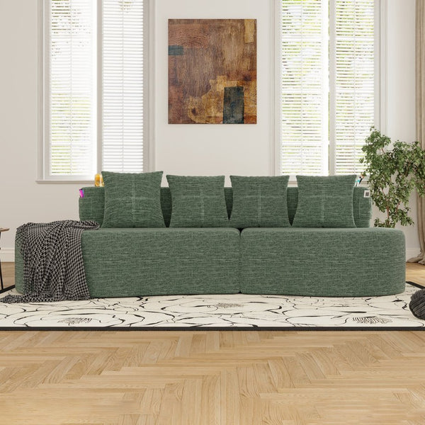 English Elm Modern Half Moon Chenille Sectional Three Seat Curved Sofa for Living Room or Apartment Green W395P435345