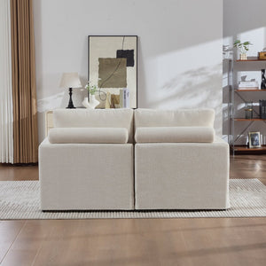 English Elm 63.39" Chenille Convertible Sofa Bed with Pocketed Spring Cushions for Modern Living Spaces Ivory W3189S00032