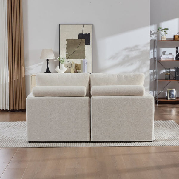 English Elm 63.39" Chenille Convertible Sofa Bed with Pocketed Spring Cushions for Modern Living Spaces Ivory W3189S00032