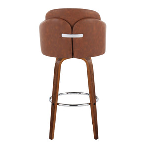 English Elm Fixed-height Mid-century Barstools with Walnut Legs and Grey Upholstered Seats Set Camel B202S01902