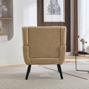 English Elm Modern Pu Leather Ergonomic Accent Chair with Padded Arms and Matte Black Legs Khaki W676P172470