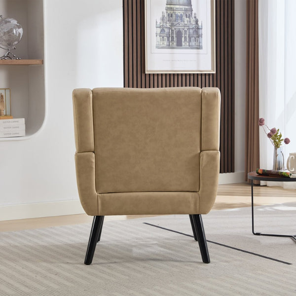 English Elm Modern Pu Leather Ergonomic Accent Chair with Padded Arms and Matte Black Legs Khaki W676P172470