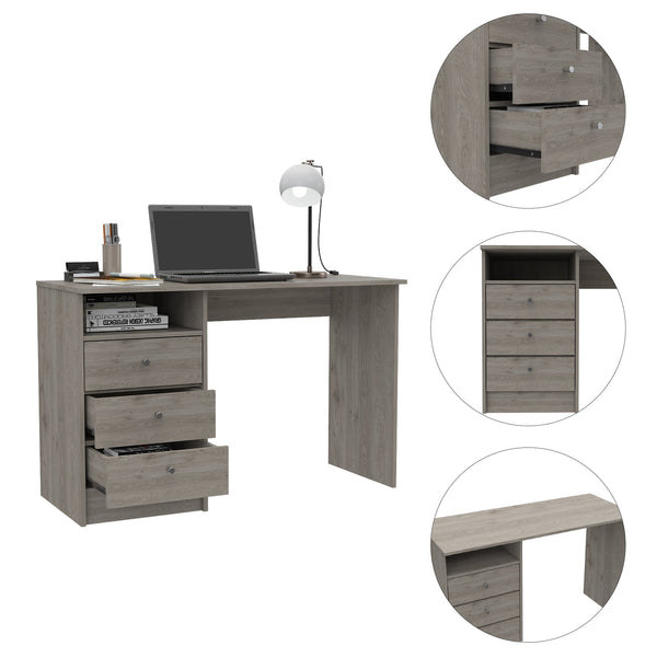 English Elm Computer Desk Nemocon 3-Drawer Light Gray — Spacious 46" Top, Open Shelf, Modern Minimalist Design B097S00097