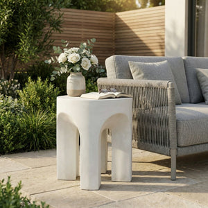 English Elm Outdoor Mgo Round Side Table Lightweight Stone Finish Patio or Living Room Accent N773P369075W