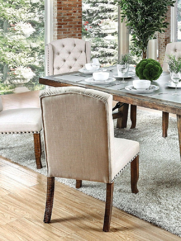 English Elm Contemporary Rustic Oak Dining Side Chairs Set of 2 — Tufted Nailhead Fabric Seats, Bold Sturdy Design, Solid Wood Elegance Beige Multi,Ivory Multi 43 L x 17 W x 20 H B011P200228