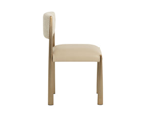 Sunpan BAYARD Dining Chair - Elegant Antique Brass Legs with Textured Santa Cruz Oatmeal & Napa Beige Upholstery 112804