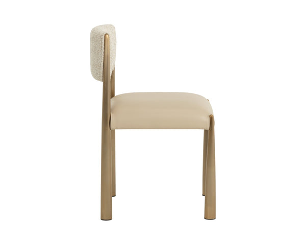 Sunpan BAYARD Dining Chair - Elegant Antique Brass Legs with Textured Santa Cruz Oatmeal & Napa Beige Upholstery 112804