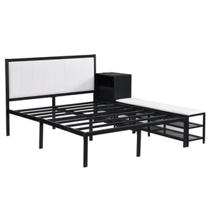 English Elm Full Metal Platform Bed With Stylish Two-Tier Storage Shelves & Cozy Upholstered Headboard, Black N737P199334B