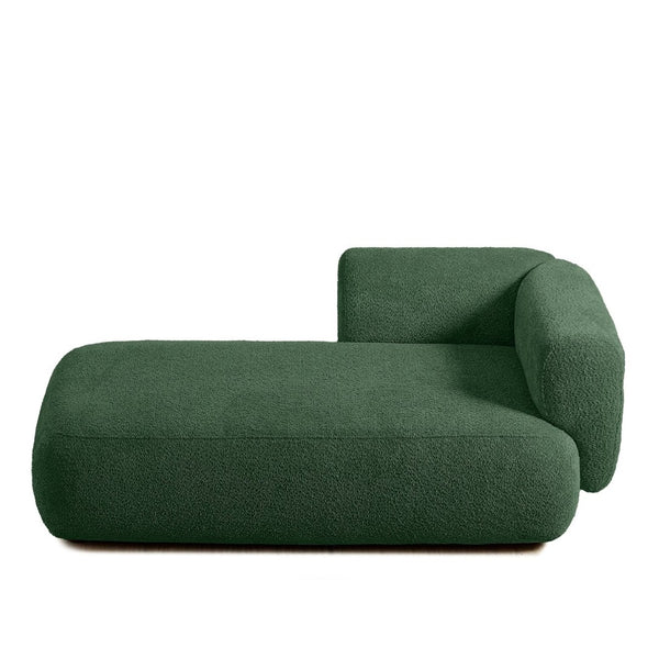 English Elm Upholstered Boucle Chaise Lounge with Wooden Legs for Bedroom or Living Room W5515P437373