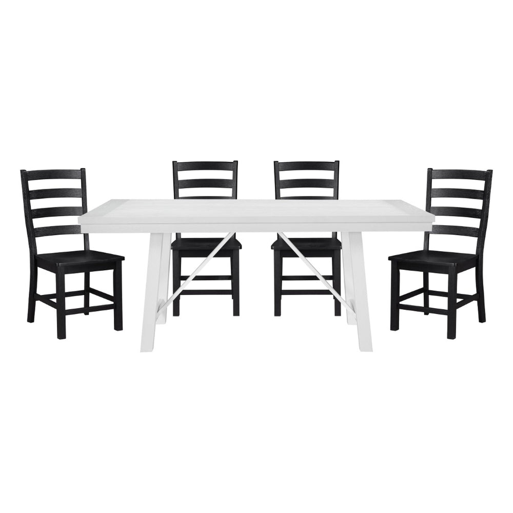 English Elm Modern Farmhouse Five Piece Dining Set Oak Veneer Table Four Wood Side Chairs Black White B011S00930