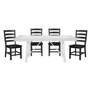 English Elm Modern Farmhouse Five Piece Dining Set Oak Veneer Table Four Wood Side Chairs Black White B011S00930
