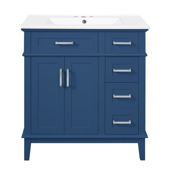 English Elm 30" Freestanding Bathroom Vanity Ceramic Sink Soft Close Cabinet Gray Wood Frame Blue N729P427118C