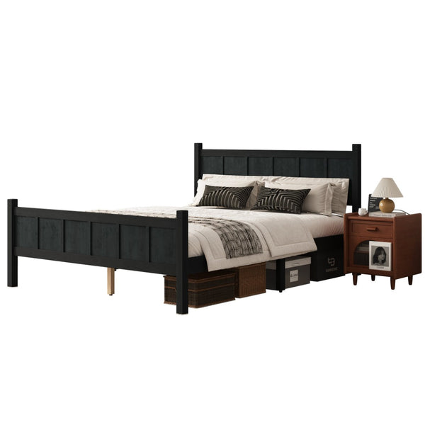 English Elm Queen Platform Bed Shaker Farmhouse Style with Vertical Slat Headboard and Wood Grain Finish Black N733P422480E