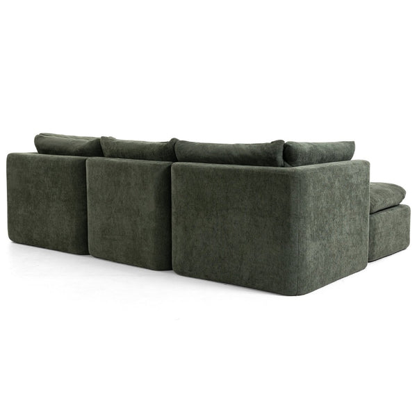 English Elm Modern Chenille Cloud Sectional with Ottoman Deep Sink Modular L Shaped Living Room Sofa Blackish Green W2379S00002