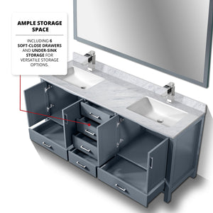 English Elm Dark Grey Double Bath Vanity 72" W With Carrara Marble Top, Chrome Faucet & Large 70" Mirror Set B2731S01000