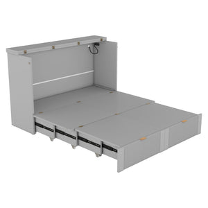 English Elm 1/3 Full Size Wall Bed with Drawer Usb Ports and Pulley Cabinet for Studio Rooms WF319851AAE