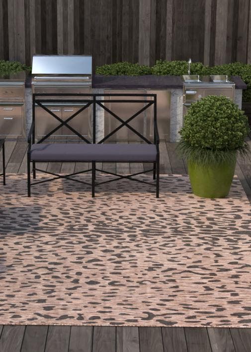 Unique Loom Outdoor Safari Samburu Machine Made Animal Print Rug Natural, Light Brown/Gray 10' 0" x 10' 0"