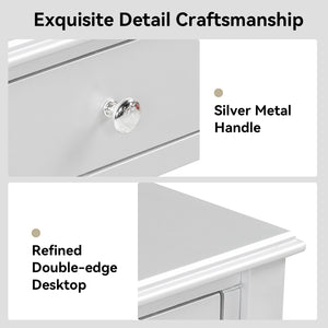 English Elm Luxury Makeup Vanity Desk with Oval Mirror and Engraved Floral Frame, Velvet Jewelry Tray, Durable Drawers and Elegant Console for Bedroom & Living Room Decor Silver N844P292481S