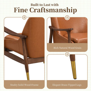 English Elm 29.2'' Mid-century Faux Leather Accent Chair Solid Wood Frame Brass Tipped Legs Lounge N767P205863B