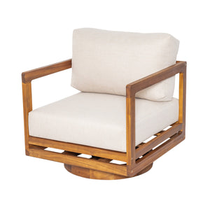 English Elm Christopher Knight Home® - Tanah 360° Outdoor Swivel Lounge Chair in Teak Finish with Plush Beige Cushions — Stylish Patio Comfort N775P361825T