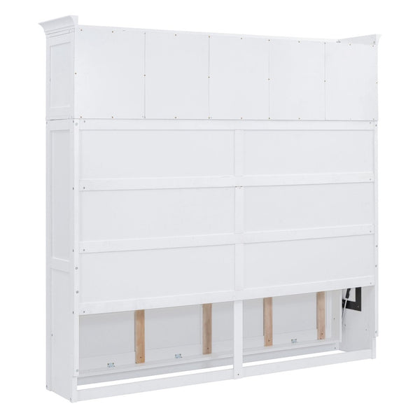 English Elm Queen Murphy Wall Bed with Top Cabinet Storage for Small Space Living White LP006665AAK-1