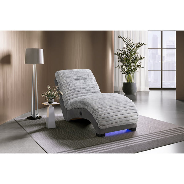 English Elm DENISE Grey Nickel Accent Chaise with USB Port, Plush Fabric Upholstery, Padded Seat & LED Lighting B201P291909