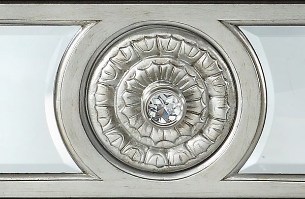 English Elm Varian Mirrored Nightstand Silver with Sunburst Trim, Crystal Knobs, Felt Lined Drawer, Mirrored Legs B2726P261261