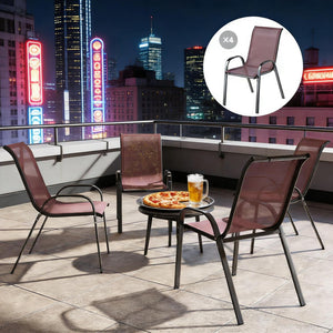 English Elm Stackable Outdoor Dining Chairs Set of 4 Mesh Back Patio Seating with Steel Frame T3971P444980