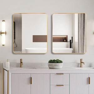 English Elm Gold 30x36 Rectangular Bathroom Mirror – Brushed Aluminum Alloy Frame, Shatterproof HD Glass, Easy Install W2203P310396
