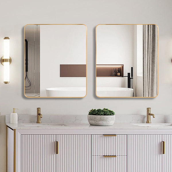 English Elm Gold 30x36 Rectangular Bathroom Mirror – Brushed Aluminum Alloy Frame, Shatterproof HD Glass, Easy Install W2203P310396