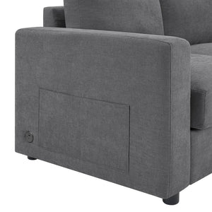 English Elm Modern L-Shaped Sectional Sofa With Curved Chaise, Usb Ports & Storage, Soft Chenille, Grey Finish N719S002170E