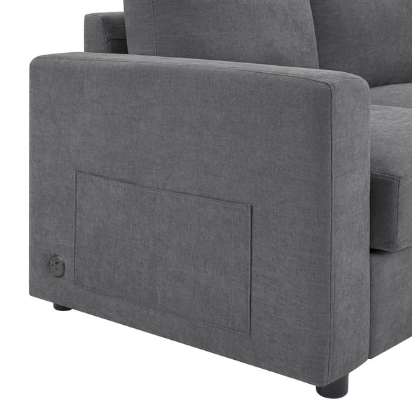 English Elm Modern L-Shaped Sectional Sofa With Curved Chaise, Usb Ports & Storage, Soft Chenille, Grey Finish N719S002170E
