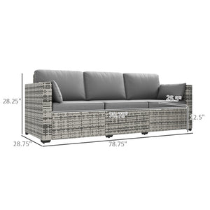 English Elm Outsunny Wicker Patio Sofa - 3-Seat Pe Rattan Couch With Deep Cushions & Durable Steel Frame, Gray W2225P174002-GIGA