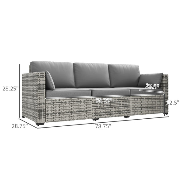 English Elm Outsunny Wicker Patio Sofa - 3-Seat Pe Rattan Couch With Deep Cushions & Durable Steel Frame, Gray W2225P174002-GIGA