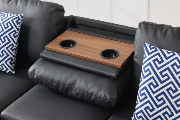 English Elm Hidden Compartment Modular Sectional with Pull Out Drawer and Coordinated Accent Pillows B2730S00065