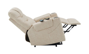 English Elm Nairi Ivory Faux Leather Power Recliner with Lift, Heat & Massage, Cup Holders, Pocket Coil Support B2726P245481